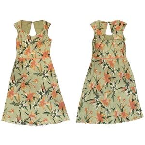 Adrianna‎ Papéll Green Floral Linen/Rayon Fit & Flare Dress Size 10 Bloomcore